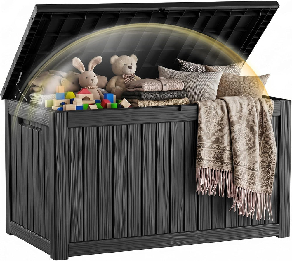 EFU Outdoor Storage Box 340 Gallon Deck Box, Waterproof Resin, Black