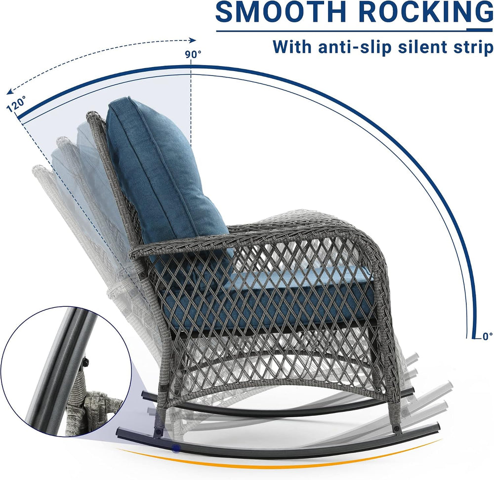 UDPATIO Rocking Outdoor Chair Patio Wicker Chair with Cushions, Lumbar Pillow...