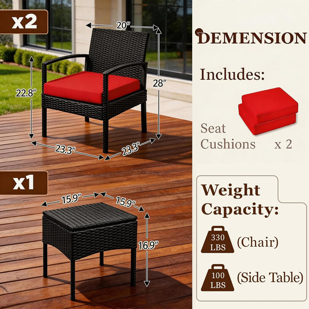 PROHIKER 3 PCS Patio Rattan Conversation Bistro Chairs Set, Outdoor Patio Fur...