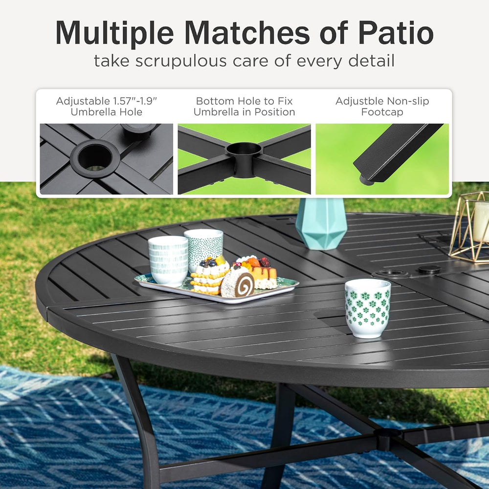 PHI VILLA Patio Dining Set, Swivel Chairs, Round Metal Table