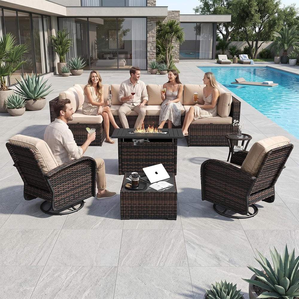 Aoxun 11 Piece Outdoor Patio Furniture Set with 44'' Fire Pit Table, ...