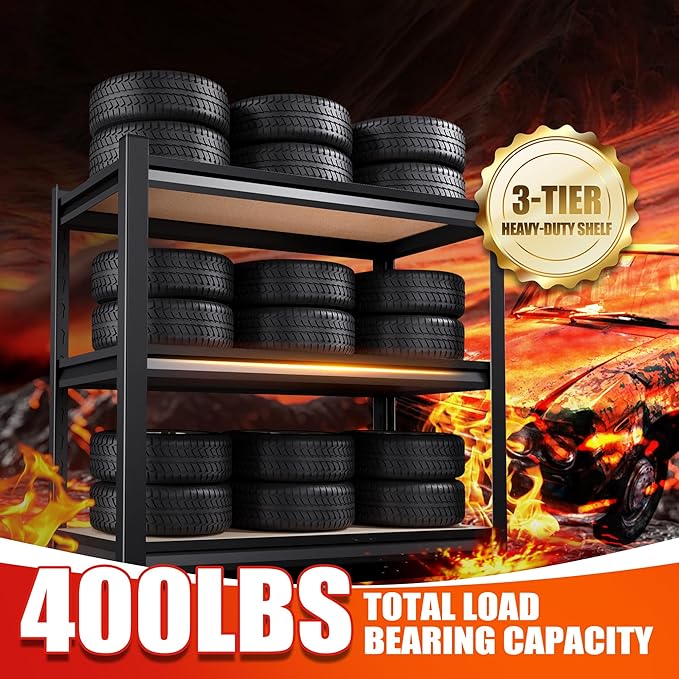 Set of 3 Garage Shelving,3 Tier Garage Storage Shelves,Adjustable Heavy Duty ...