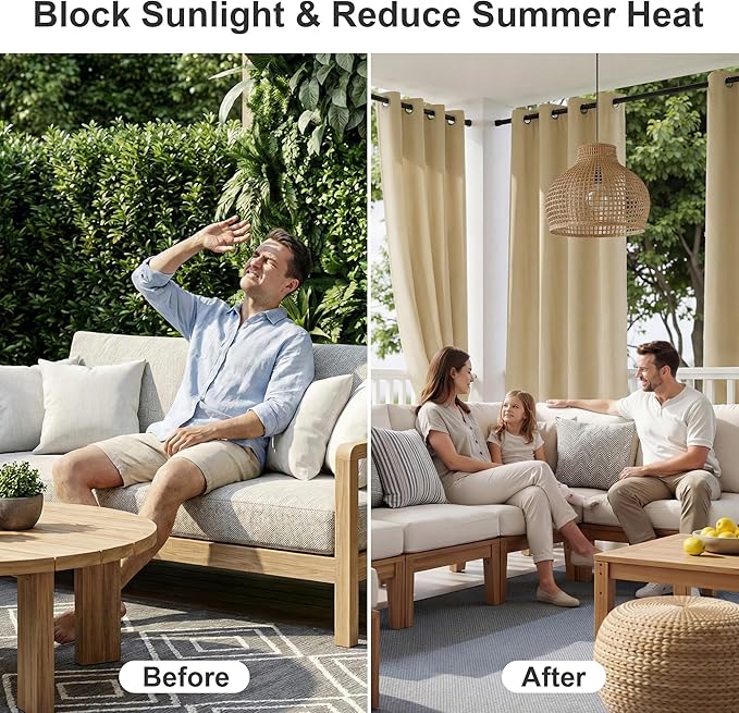 RYB HOME Outdoor Curtains for Patio Waterproof Block Sunlight Thermal Insulat...