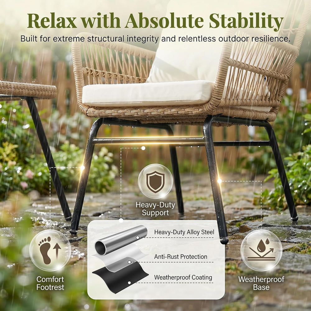 RADIATA 3 Pcs Boho Wicker Patio Chair Set, Outdoor Rattan Bistro Furniture