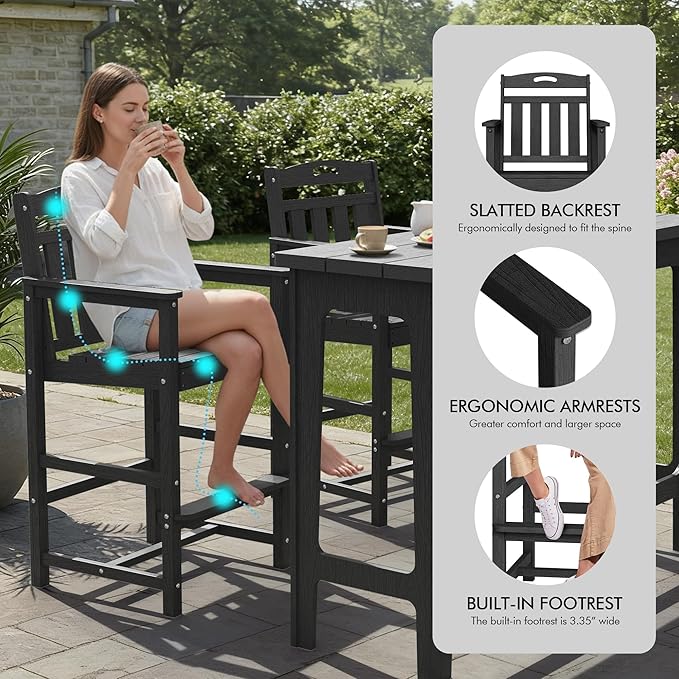 Ciokea Outdoor Bar Height Table Set of 5, 60" Extra Long Rectangle High ...