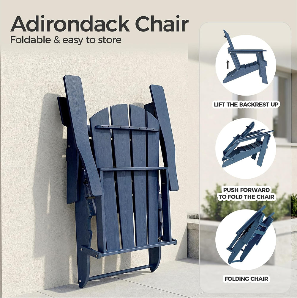 EcoVidaOutdoors Adirondack Chair Set of 4, HDPE Outdoor Chair, Navy