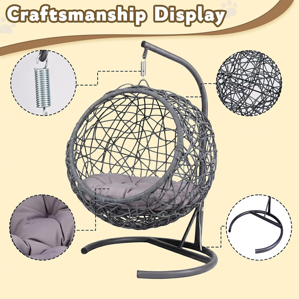 Hanging Cat Swing Bed with Stand, Rattan Egg Chair for Cats