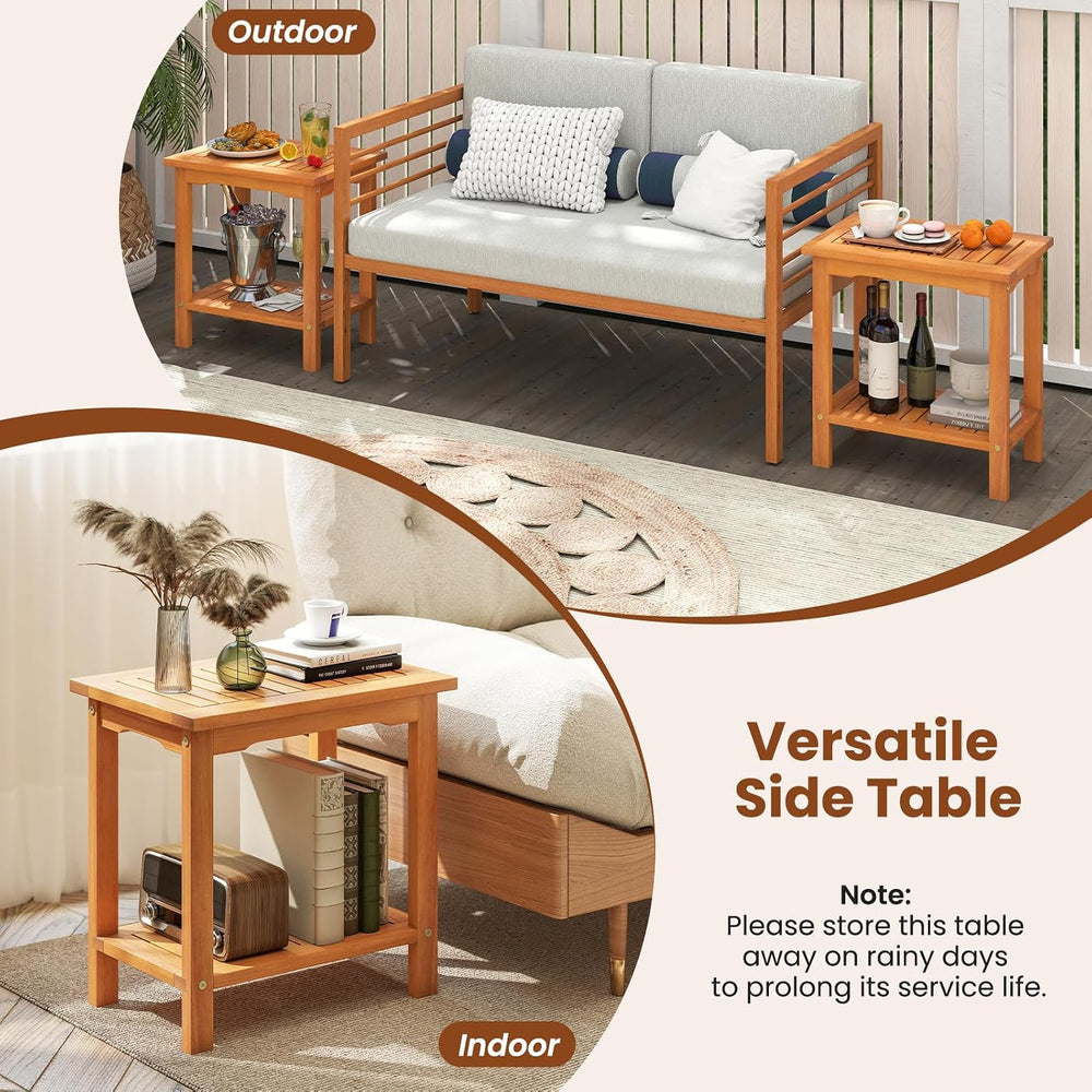 Tangkula Outdoor Side Table, 2-Tier Patio End Table with Slatted Tabletop &am...