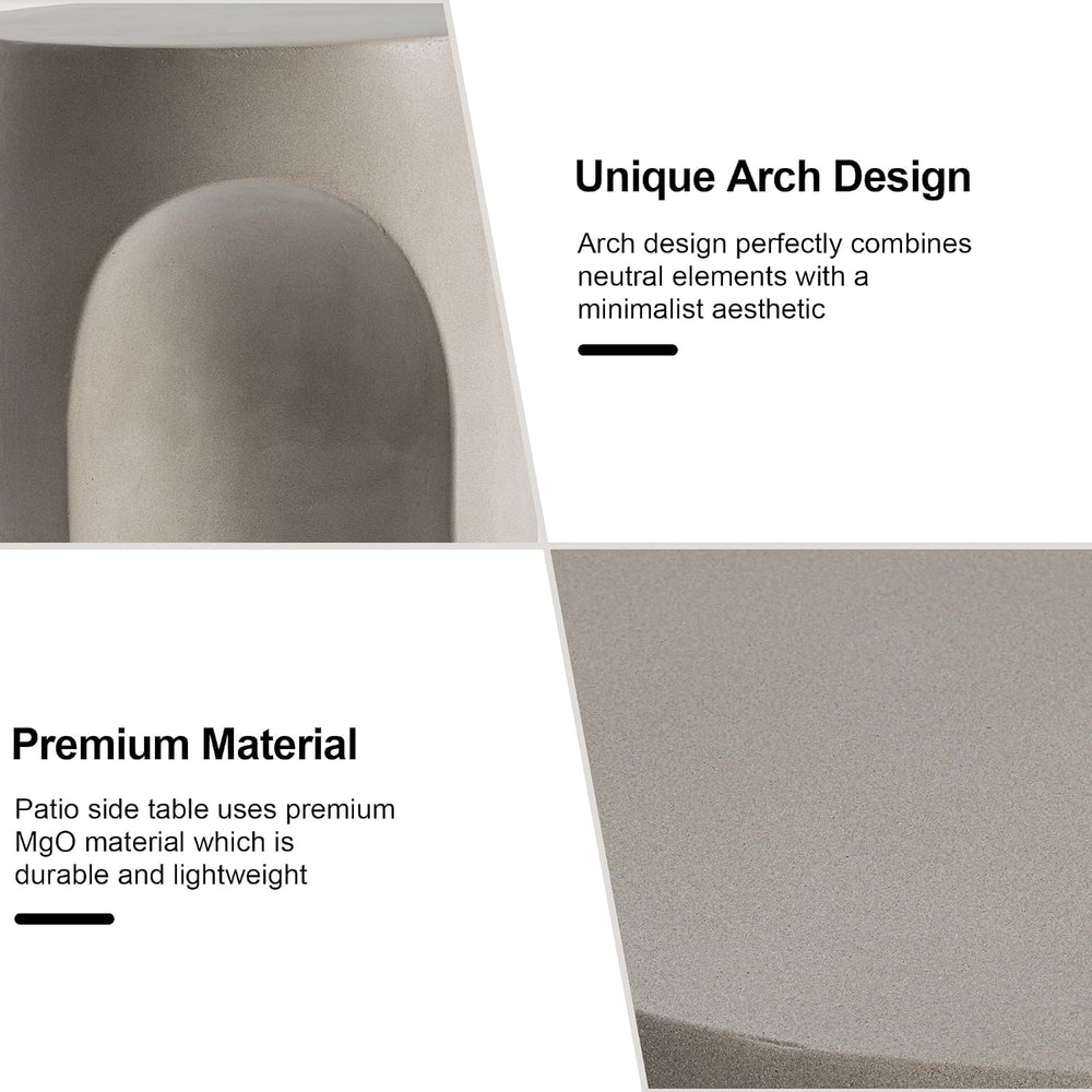 HOMPUS Outdoor Side Table Set of 2, Unique Concrete End Table w Arch Shape