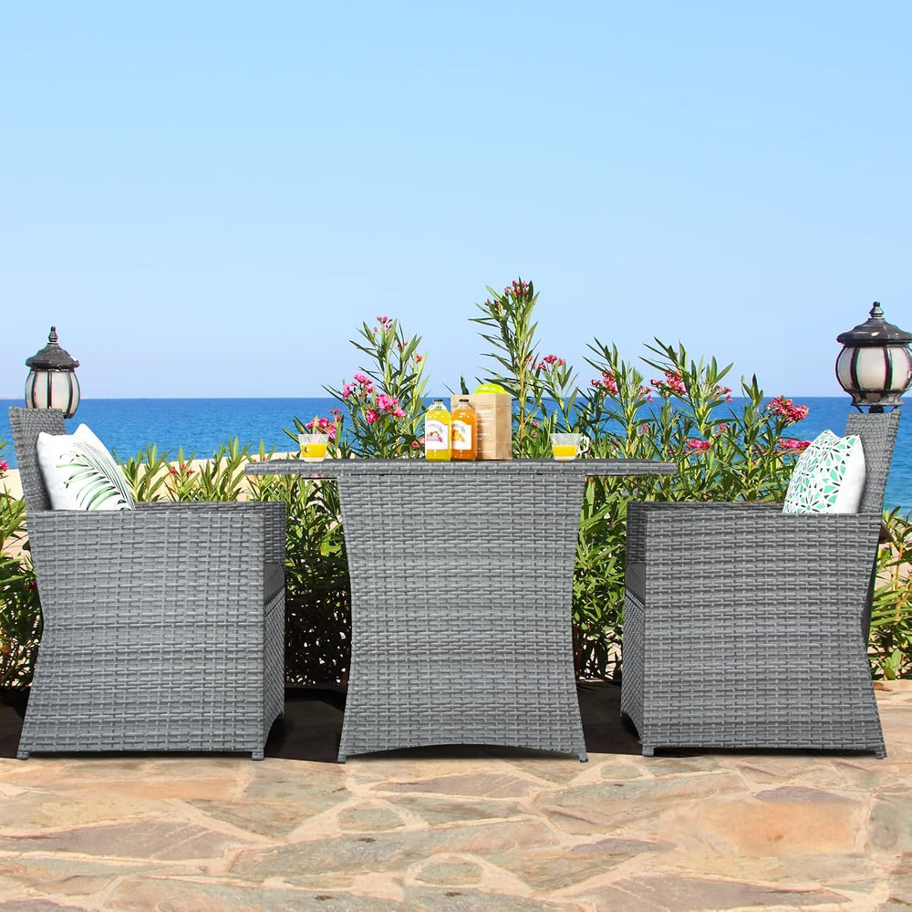 Tangkula 3 Pieces Patio Dining Set, Patiojoy Space-saving PE Rattan Bistro Se...