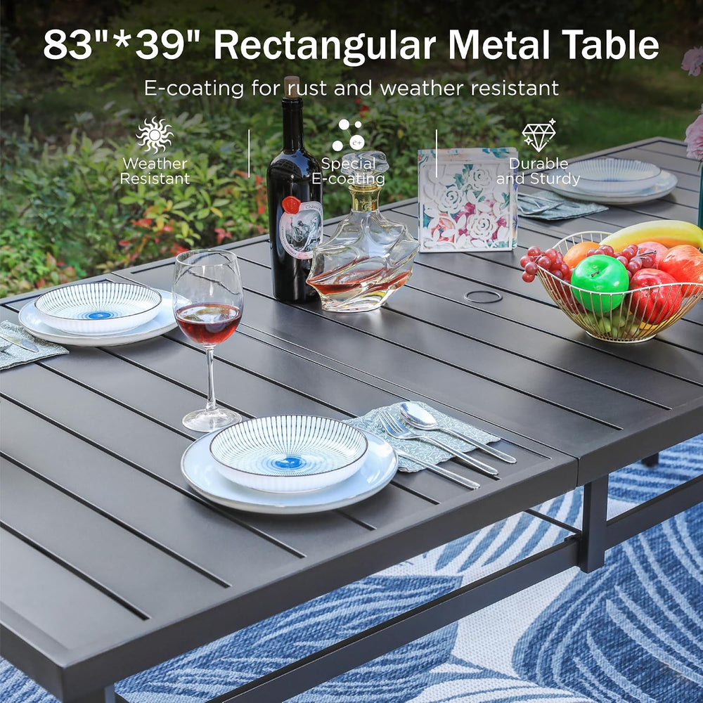 PHI VILLA Outdoor Dining Set for 8 w/Metal Table & Aluminum Chairs, Grey