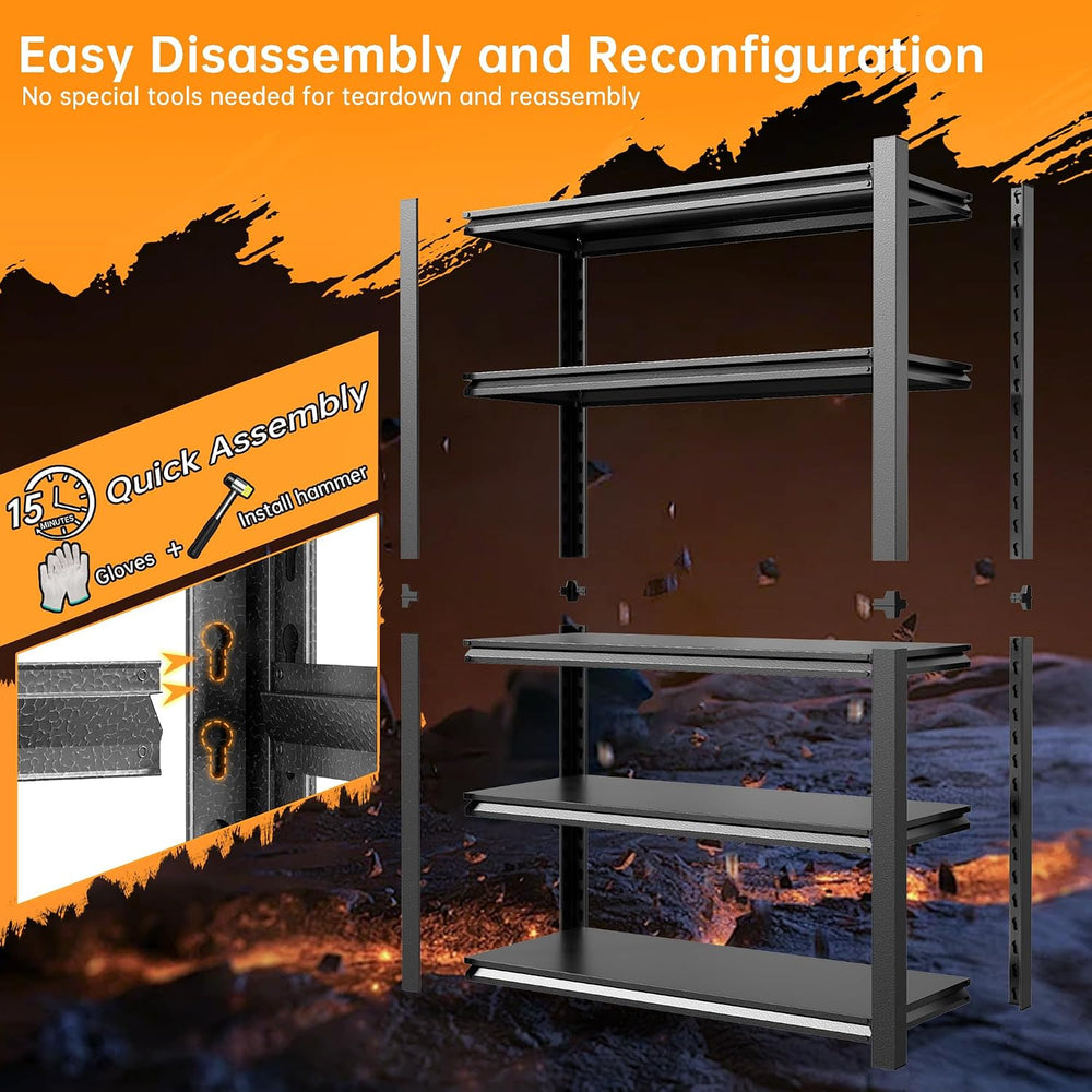 36" W Garage Shelving,5-Tier Heavy Duty Shelving Unit,Adjustable Metal S...