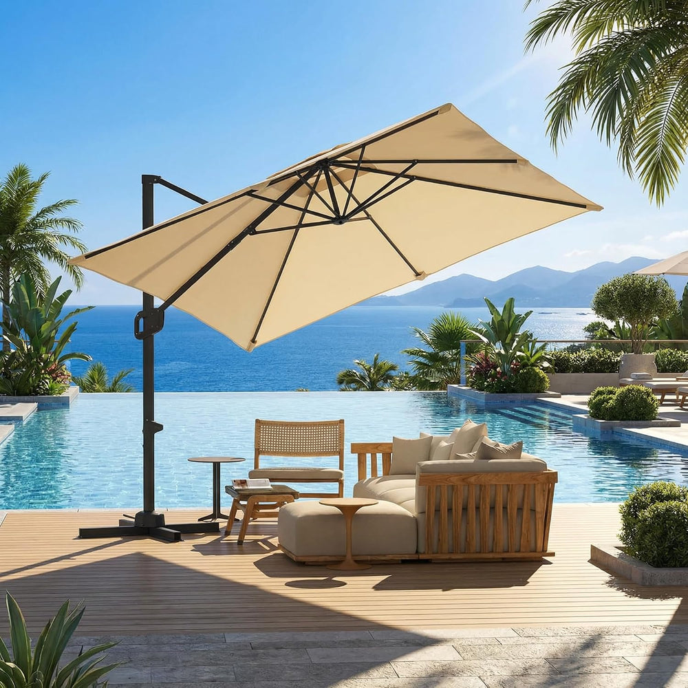 GarveeLife Large Cantilever Patio Umbrella, 10 ft X 10 ft Heavy Duty Aluminum...