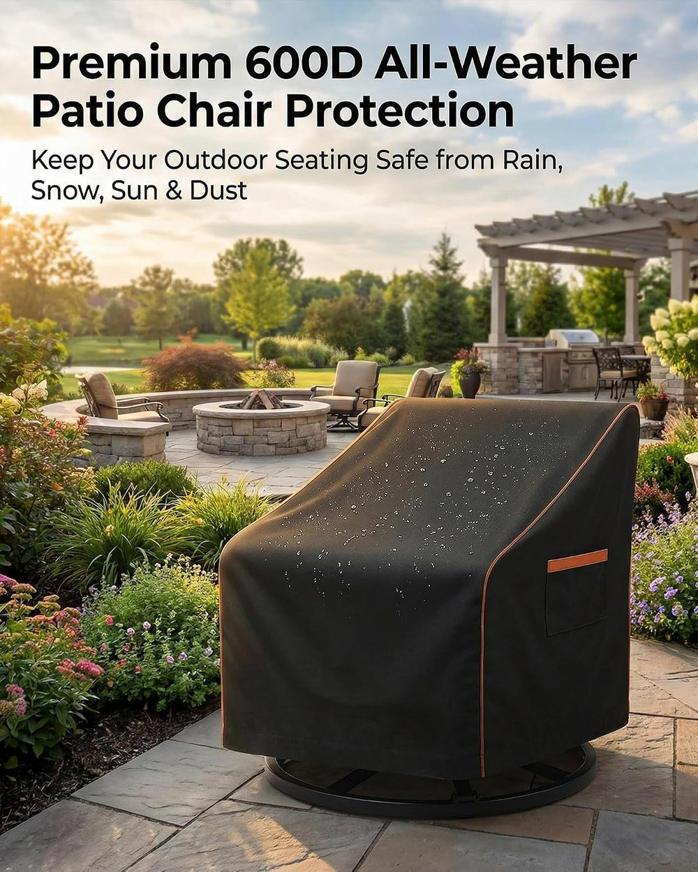 Patio Chair Covers Waterproof 2 Pack, 600D Oxford, 30W x 34D x 36H, Black