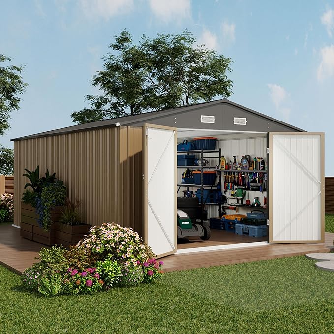 Devoko 10x14 FT Outdoor Storage Shed, Large Metal Storage Sheds with Lockable...