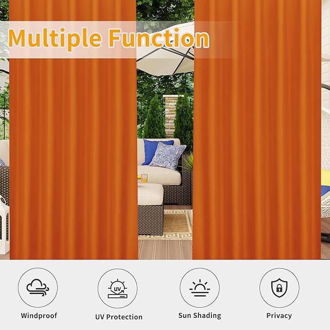 Easy-Going Outdoor Patio Curtains Detachable Tab Top Windproof Weatherproof C...