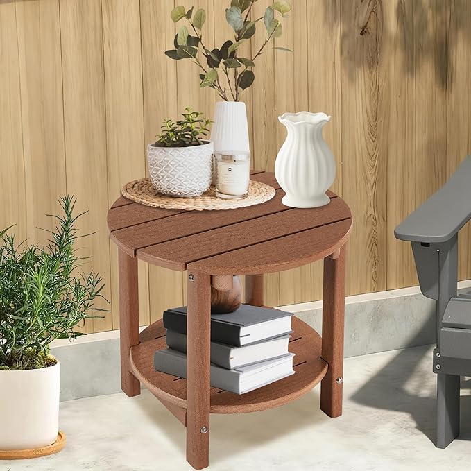 LZRS Round Adirondack Side Table Double End Table, Outdoor Side Tables for Pa...