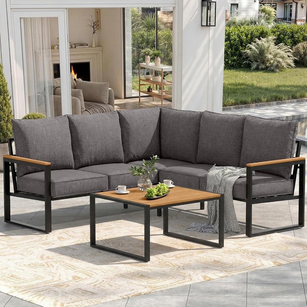 6 Pieces Metal Outdoor Sectional, Patio Conversation Set,Grey