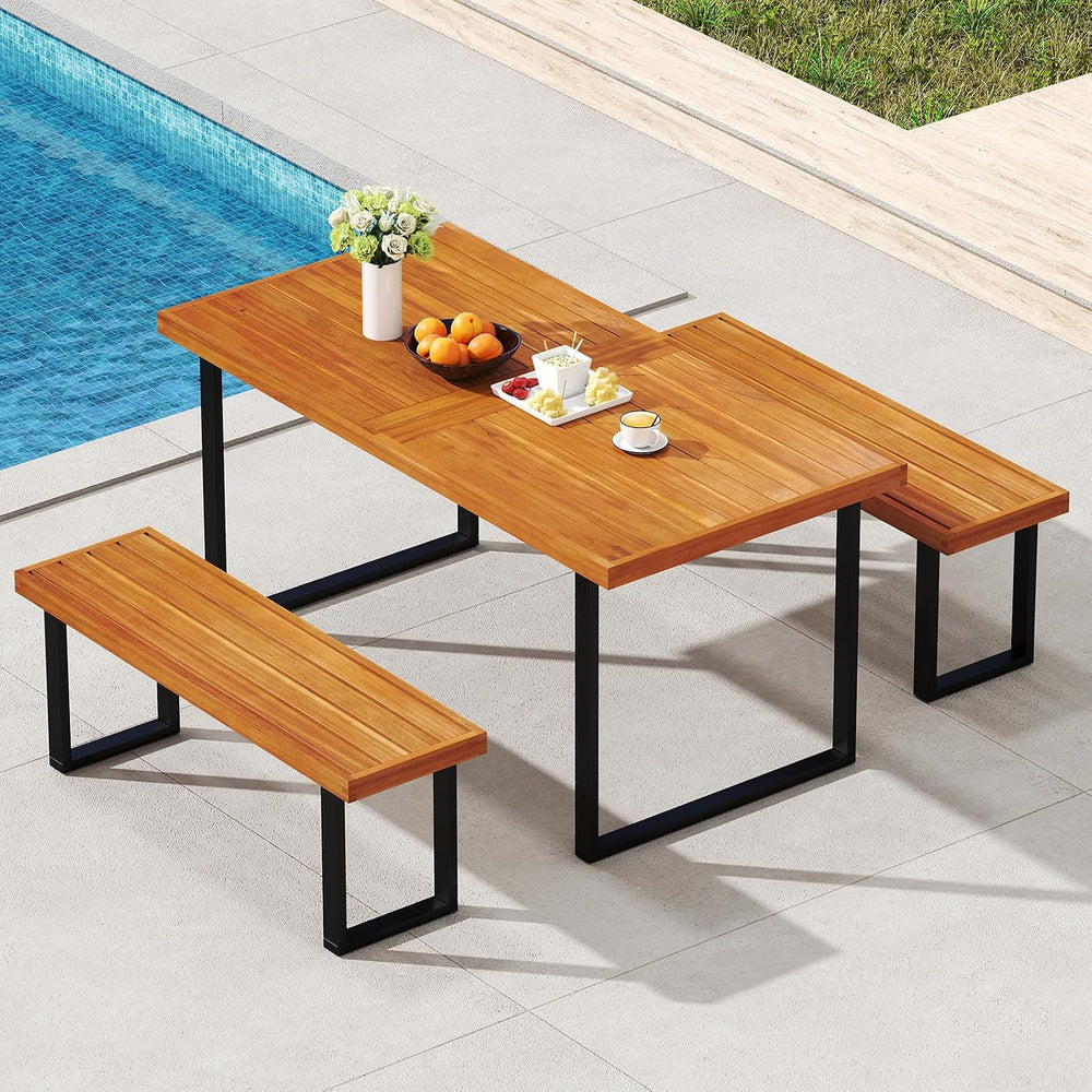 RELAX4LIFE Outdoor Bench Acacia Wood - 48’’ Garden Patio Dining Bench w/Slatt...