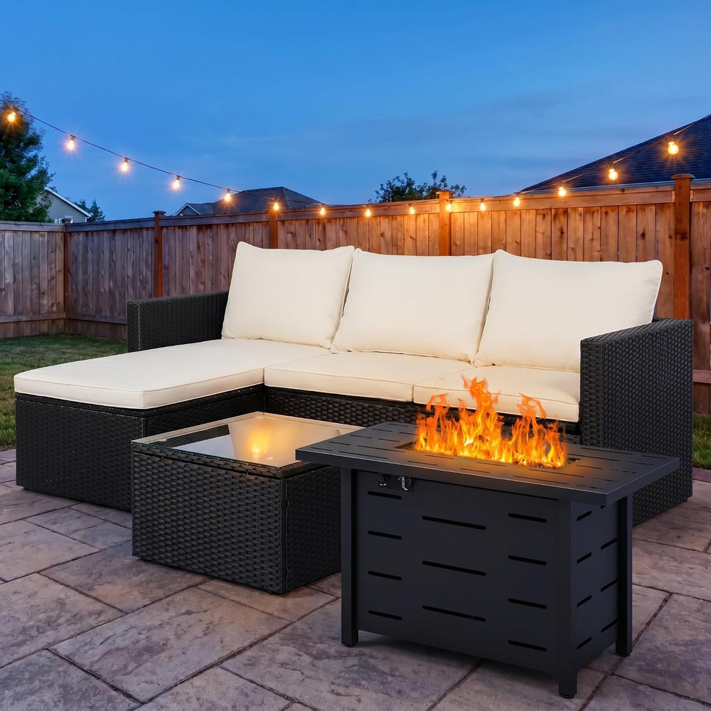 SUNLEI 4-Piece Patio Furniture Set with 43" Propane Fire Pit Table, L-Sh...