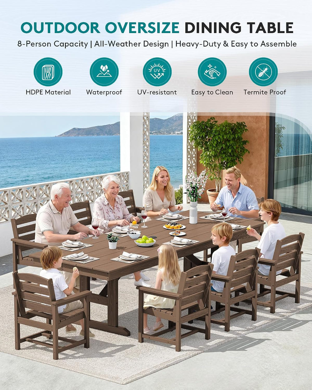 SERWALL Outdoor HDPE Dining Chairs Set of 4 with Arms & Widended Seat,Brown