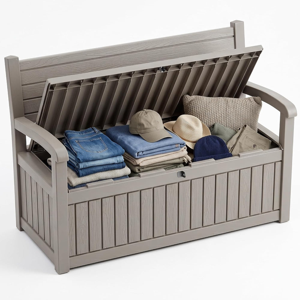 100 Gallon Outdoor Storage Bench,Waterproof Resin Deck Box with Seat Grey
