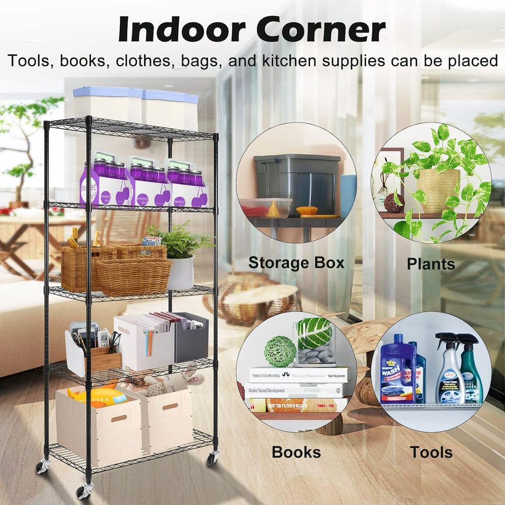 WDT 5 Tier Shelf Shelving Unit with Wheels,Adjustable Metal Shelves for Stora...
