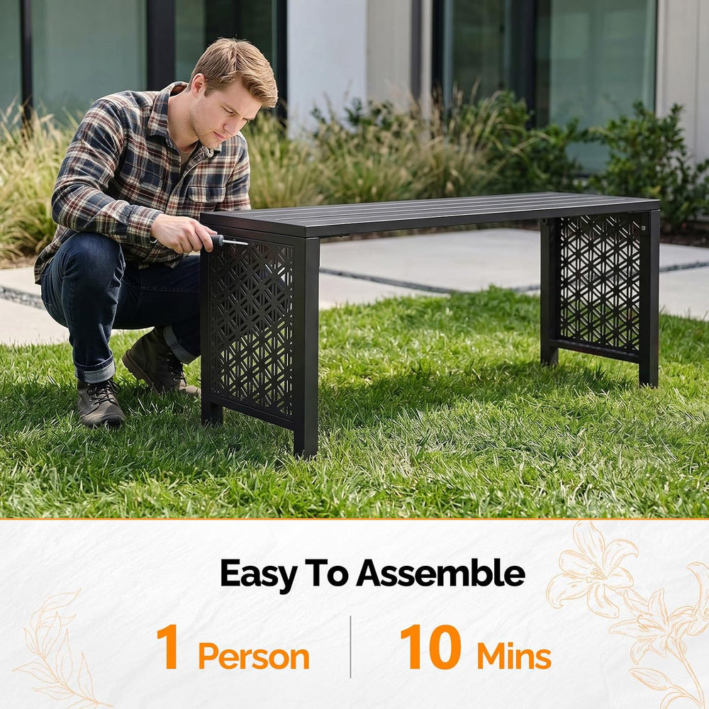 VINGLI 40in Outdoor Metal Bench, All-Weathe Backless Patio Bench with Slatted...
