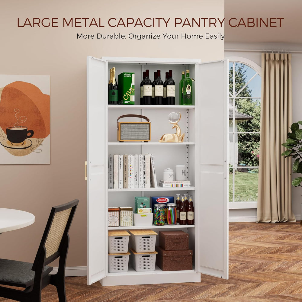 71" Tall Metal Kitchen Pantry Cabinet, Storage Cabinet with Doors