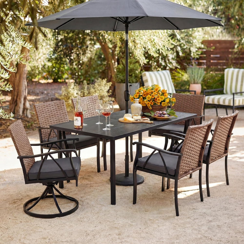 7-Piece Patio Dining Set for 6, Outdoor Dining Set with Wicker Swivel Patio D...