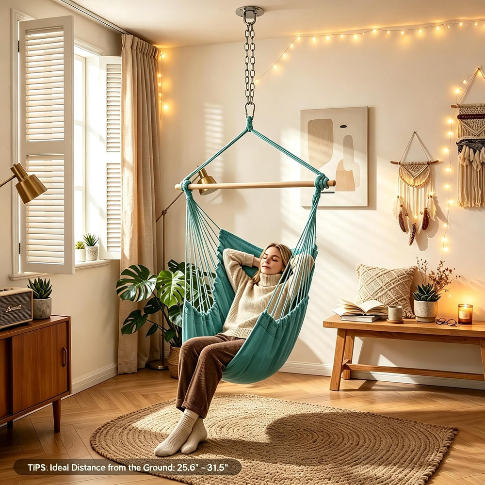 Athena Collection Hammock Chair Hanging Rope Swing, Green