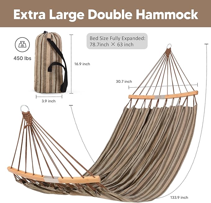 SUNCREAT Hammocks Double Hammock with Curved Spreader Bar, Outdoor Camping Po...