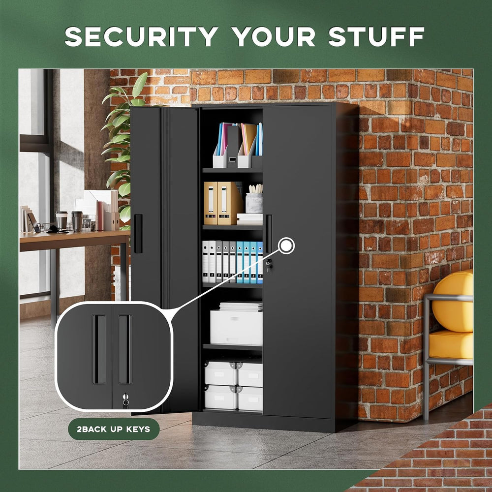 Greenvelly Metal Cabinet, 72” Black Tool Steel Locking Cabinet with Doors and...