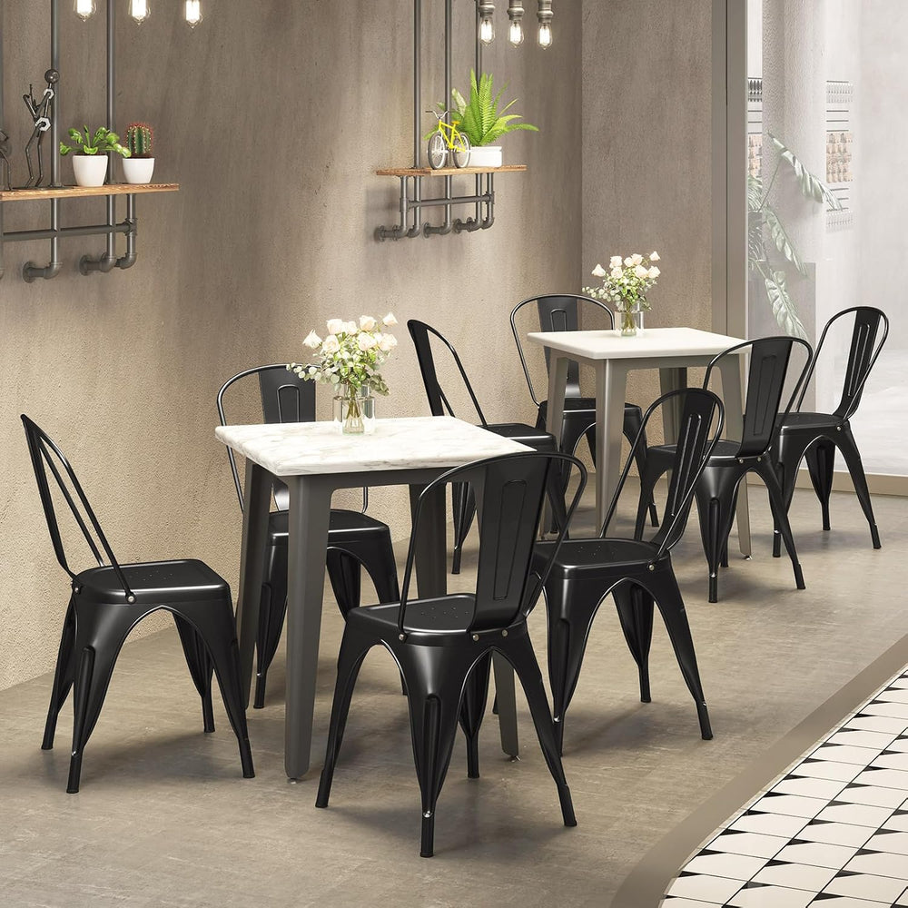 COSTWAY Stackable Metal Dining Chairs Set of 4 with Back, Indoor & Outdoor