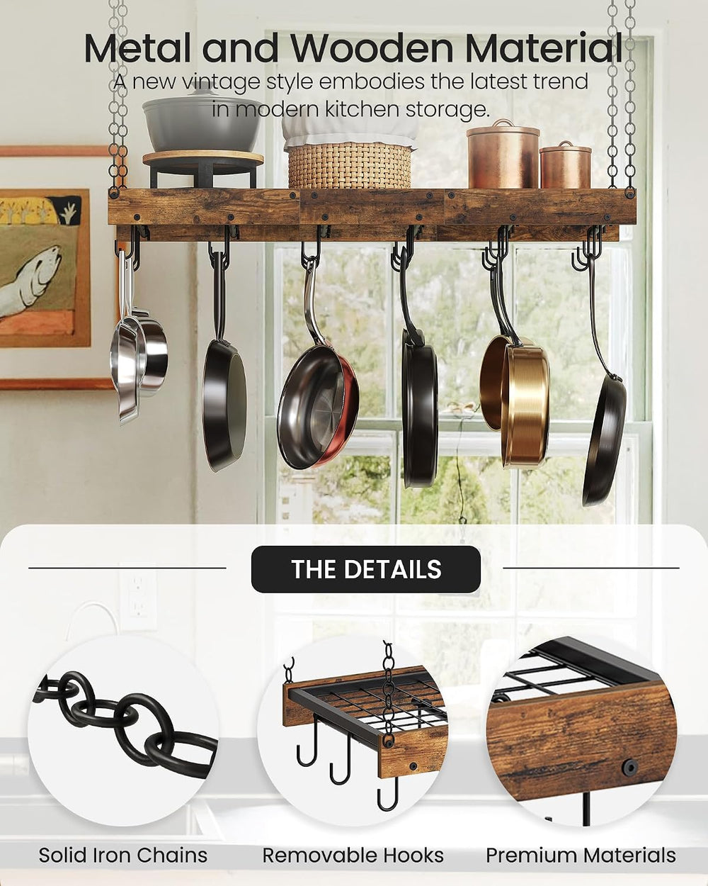 CHOEZON Hanging Pot Rack, Ceiling Wall Mounted Pot Rack for Kitchen, Industri...