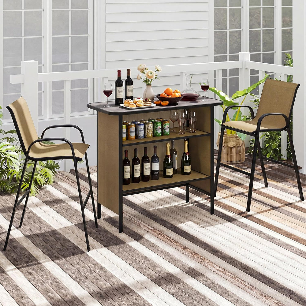 Tangkula 3 Piece Outdoor Bar Set with Stools, Brown