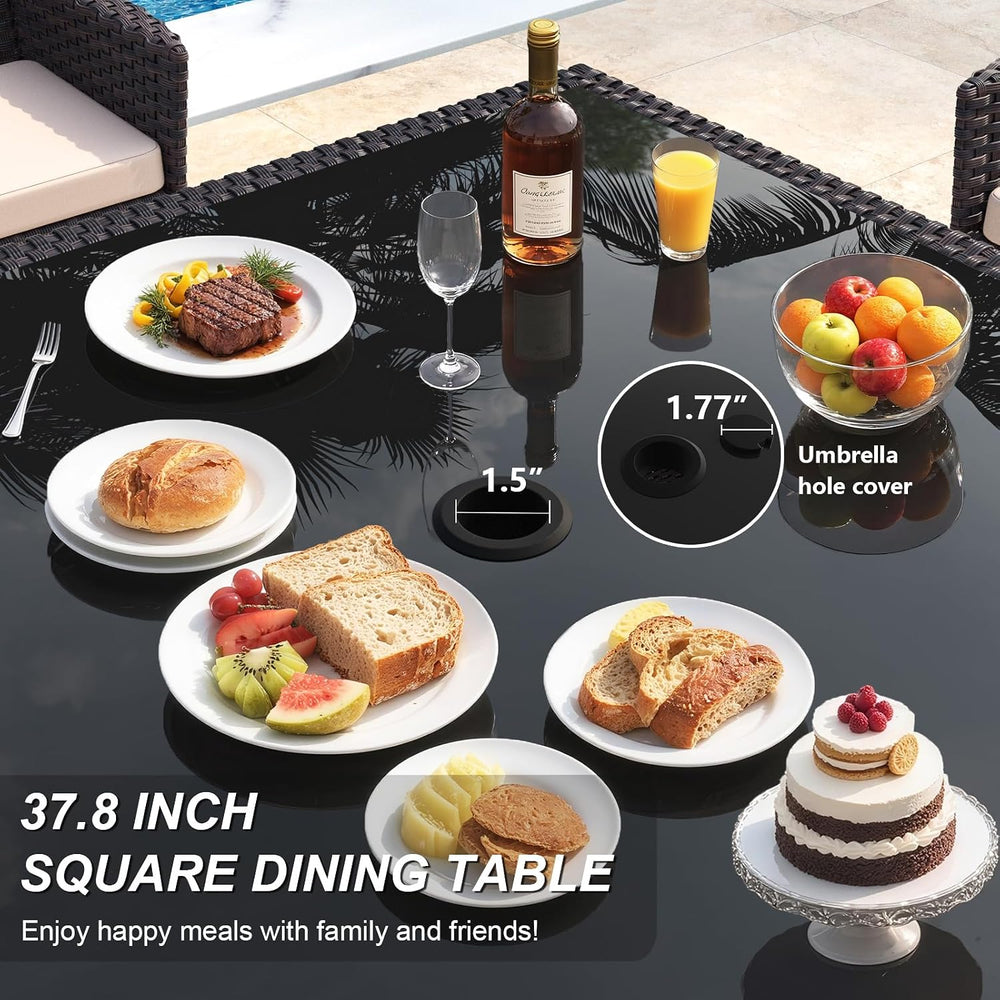 Gotland 5 Piece Outdoor Dining Set, All-Weather Rattan Patio Furniture Set wi...