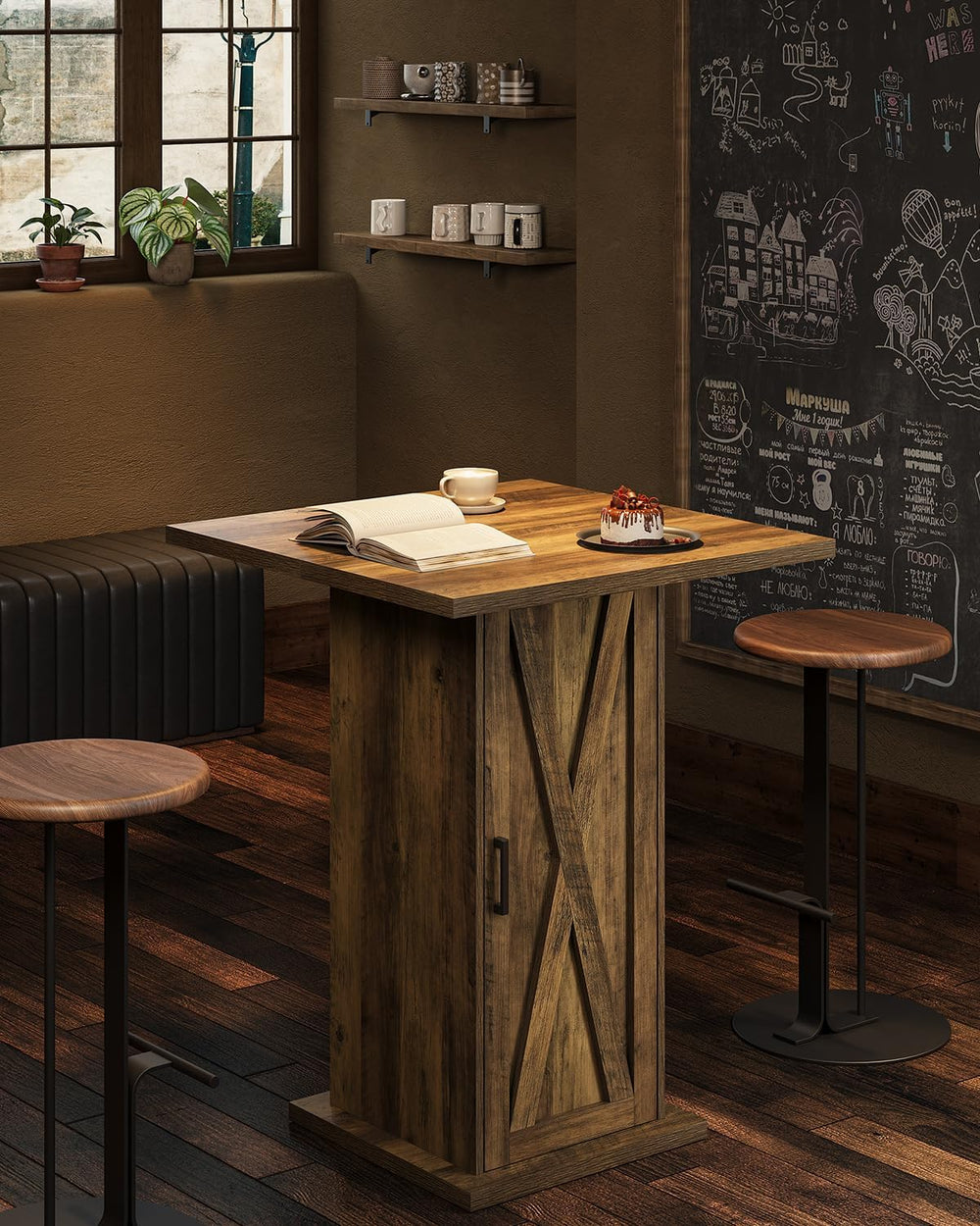 LITTLE TREE Bar Table with Storage Cabinet, 39.4" H Square High Top Pub ...