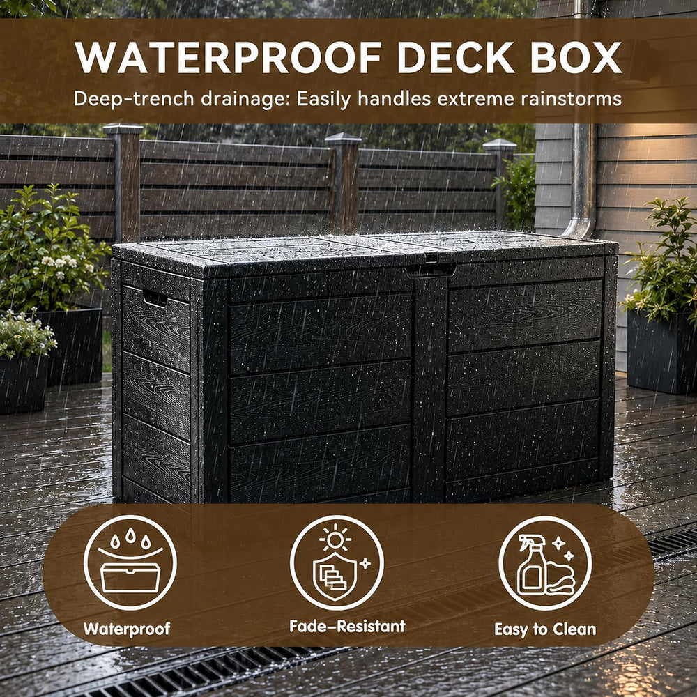 70 Gallon Deck Box, Outdoor Storage Box Waterproof, Patio Storage