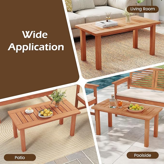 Tangkula Outdoor Coffee Table, 35.5” Patio Table with Slatted Tabletop, Recta...