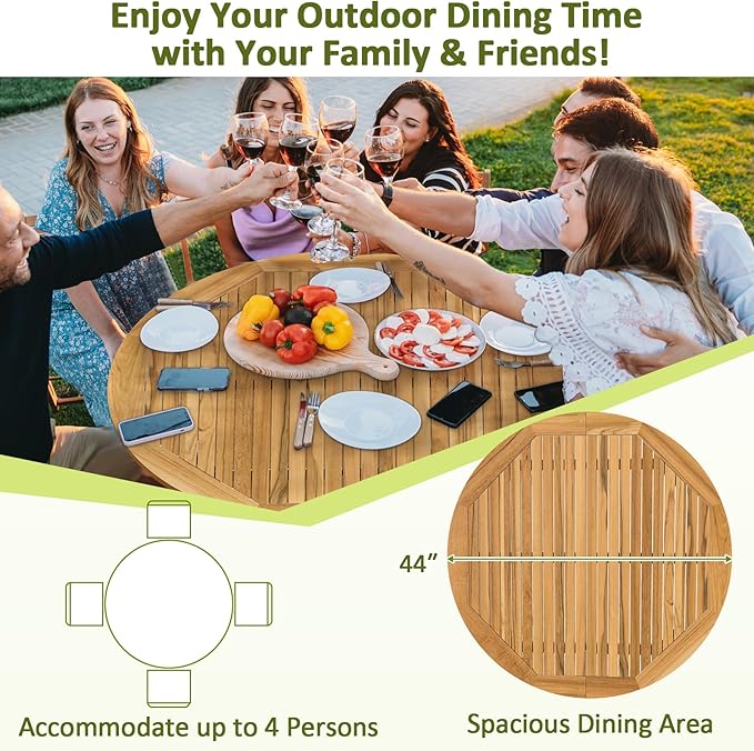 Tangkula 44" Round Outdoor Dining Table for 4, Acacia Wood 4-Person Larg...