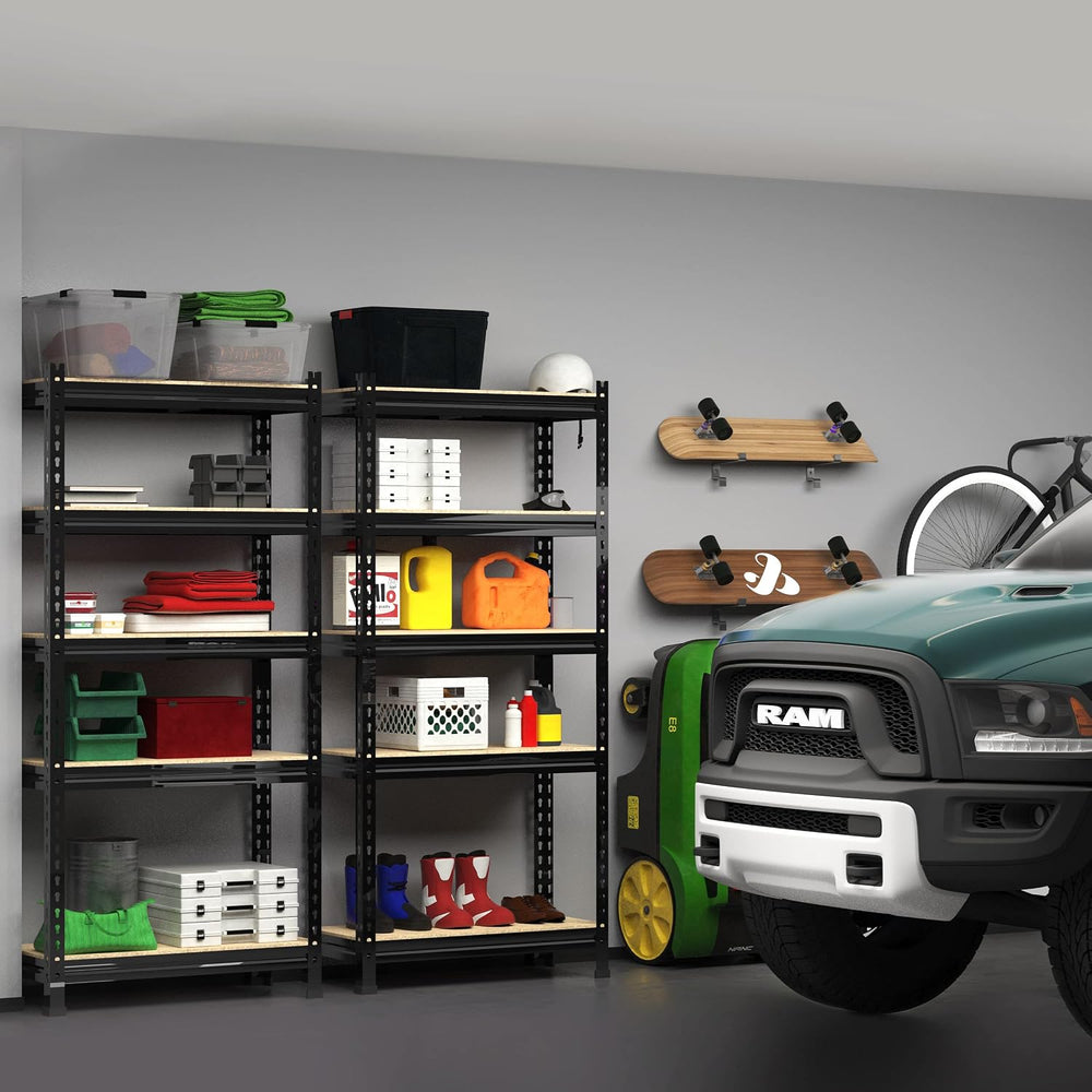PrimeZone 5-Tier Garage Storage Shelves, Adjustable Metal Shelving, Black