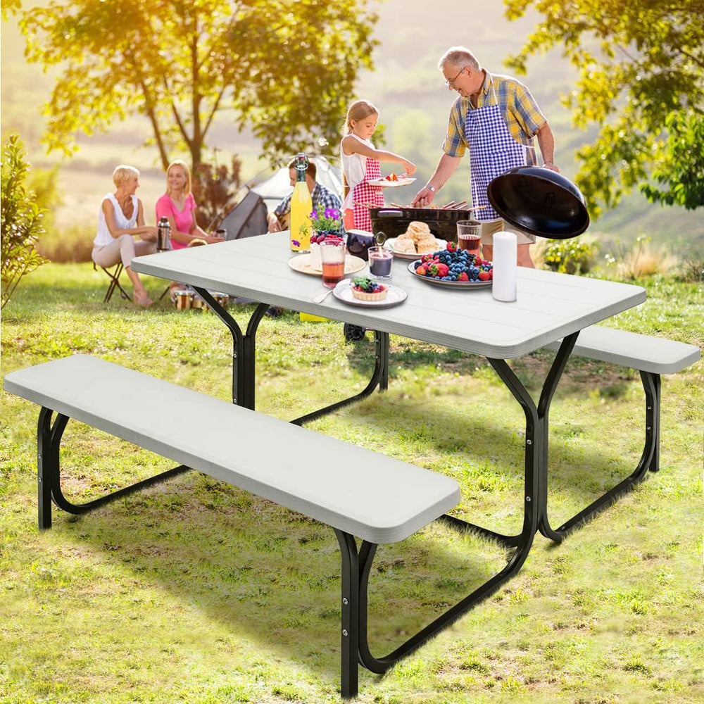 LDAILE Picnic Table Bench Set, Portable Plastic Picnic Table