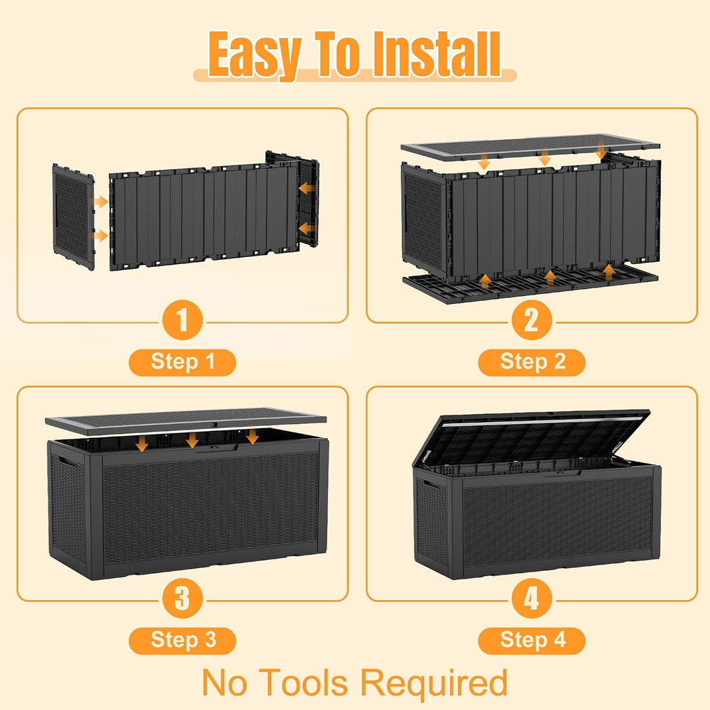 Outdoor Storage Box, 170 Gal Waterproof Resin Deck Box w/Support Rod