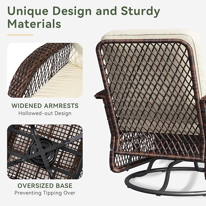 Aoxun 3 Pieces Patio Furniture Set, Patio Swivel Rocker Chairs Set of 2, Wick...