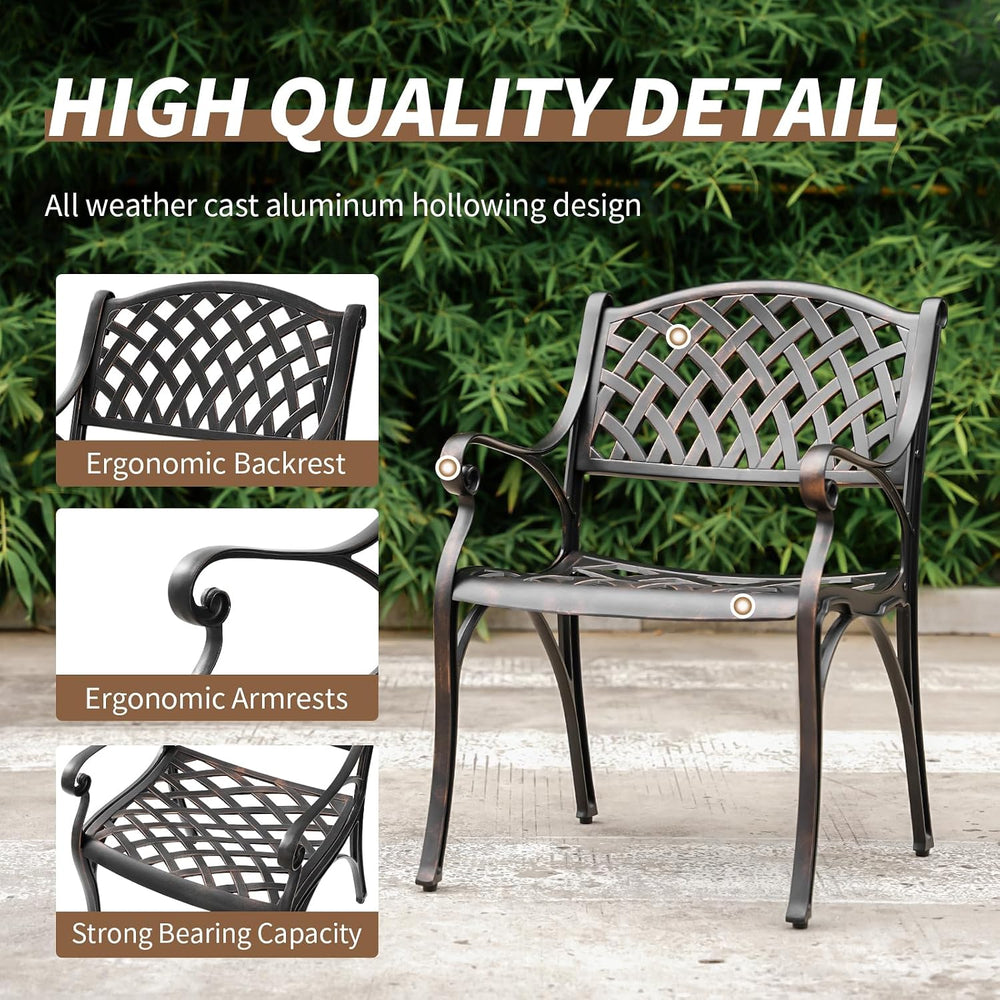 Outdoor Cast Aluminum Chairs Set of 2, Patio Dining Chair with Armrest, All-W...