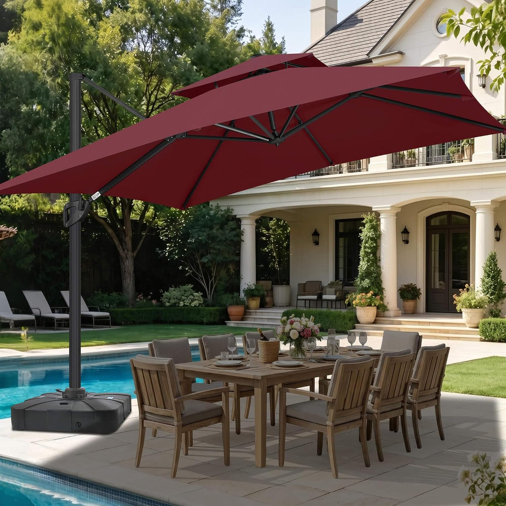 FLAME&SHADE Cantilever Patio Umbrella Outdoor, 8.2x8.2 FT Square, Burgundy