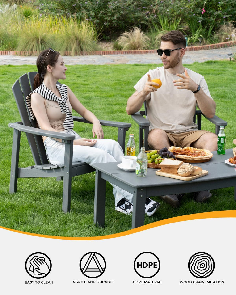 Stackable Adirondack set, 4 Chair with Table, Patio set, Grey