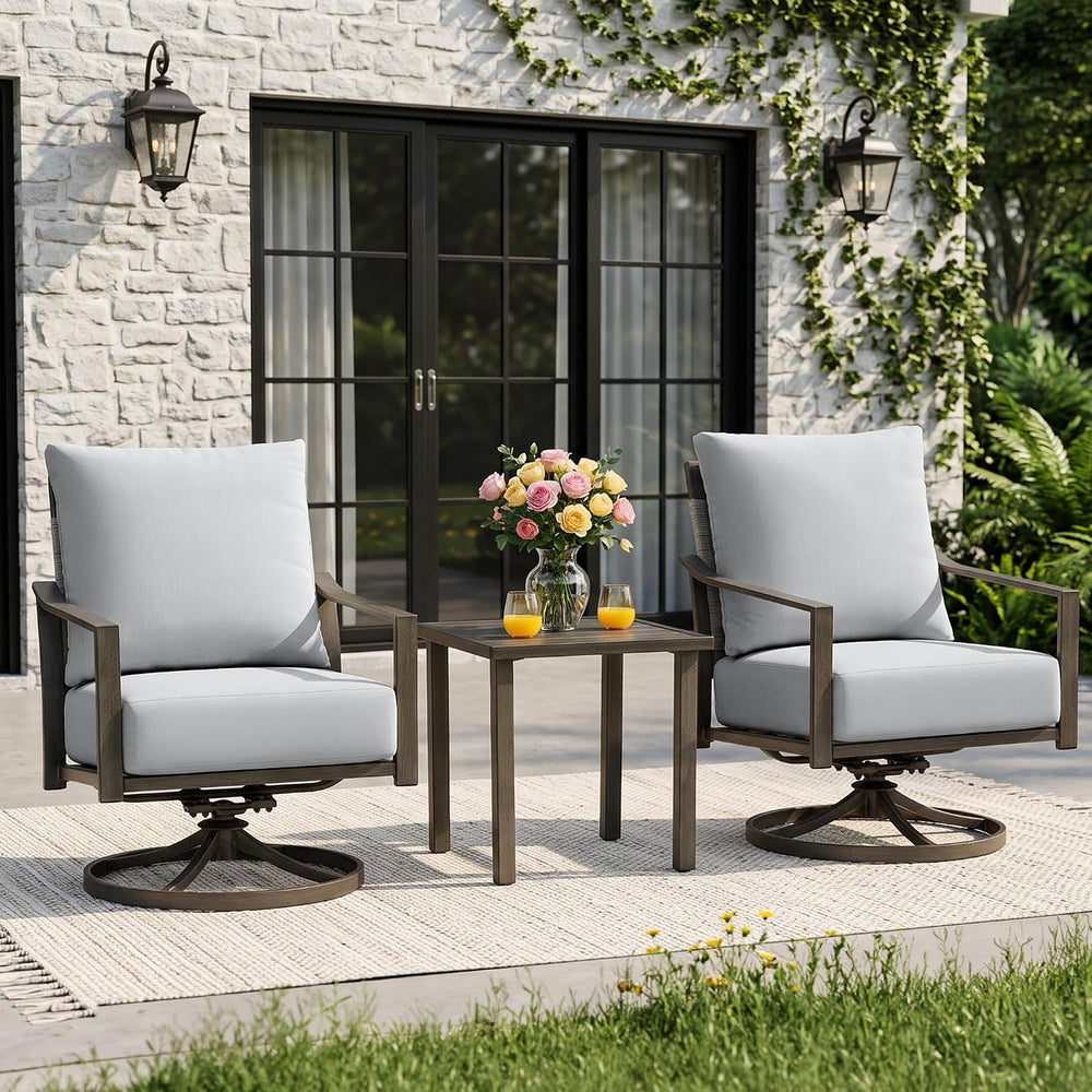 3-Pc Rope Back Swivel Rocker Outdoor Bistro Set, Grey