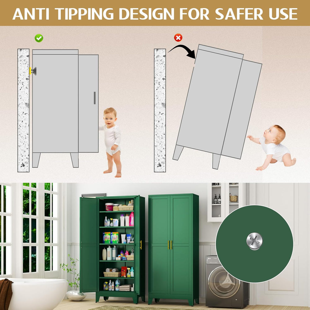 75.2" Tall Kitchen Food Pantry, Metal Pantry Cabinet with 2 Door